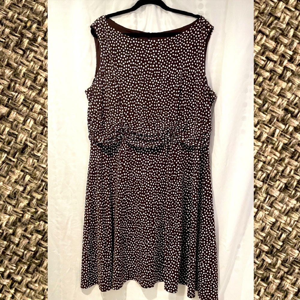 Brown and White Sleeveless Polka Dot Dress